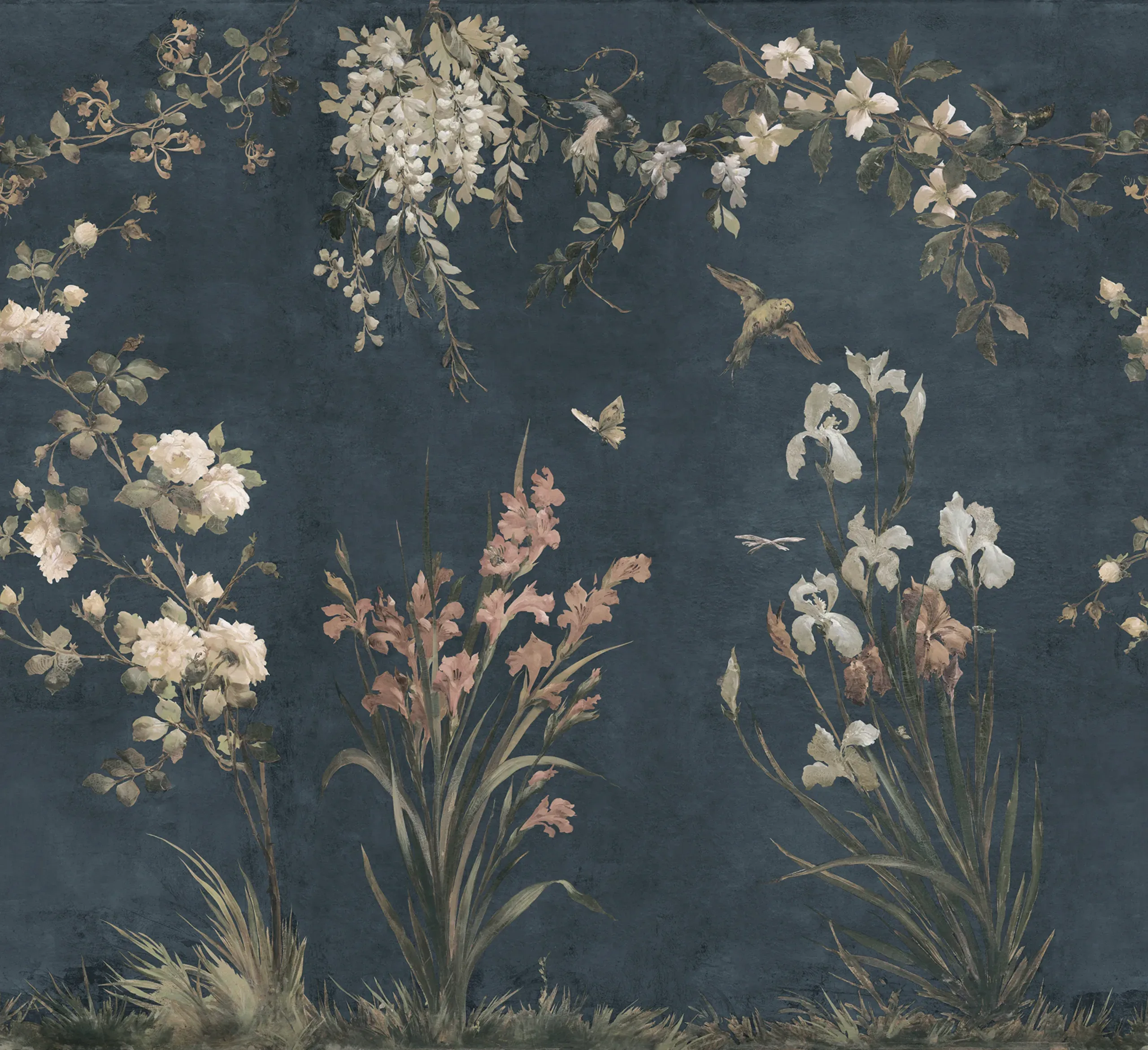 Nicola Classic Blue Floral Mural by Sandberg