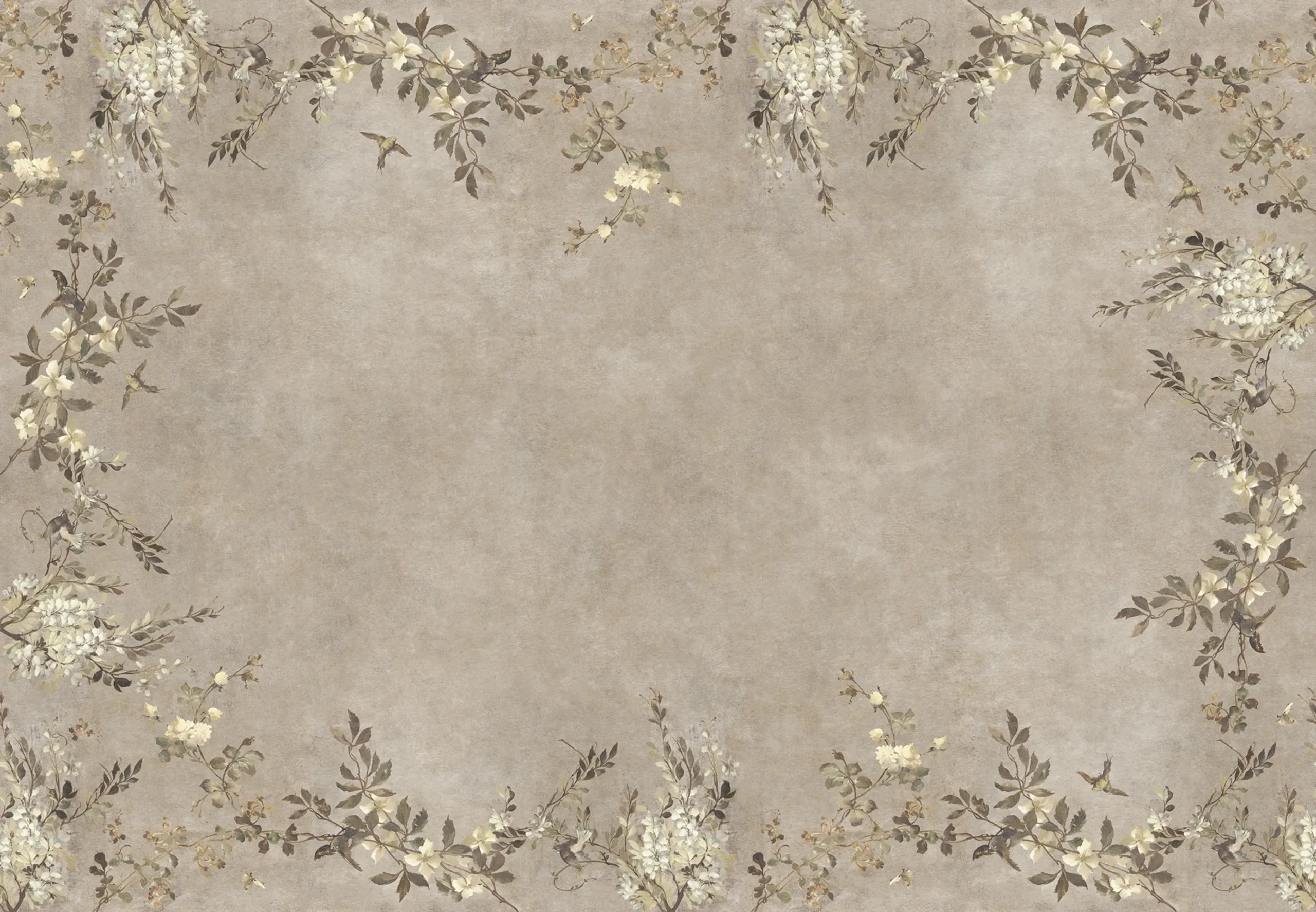 Luca Rectangle Beige Floral Mural by Sandberg