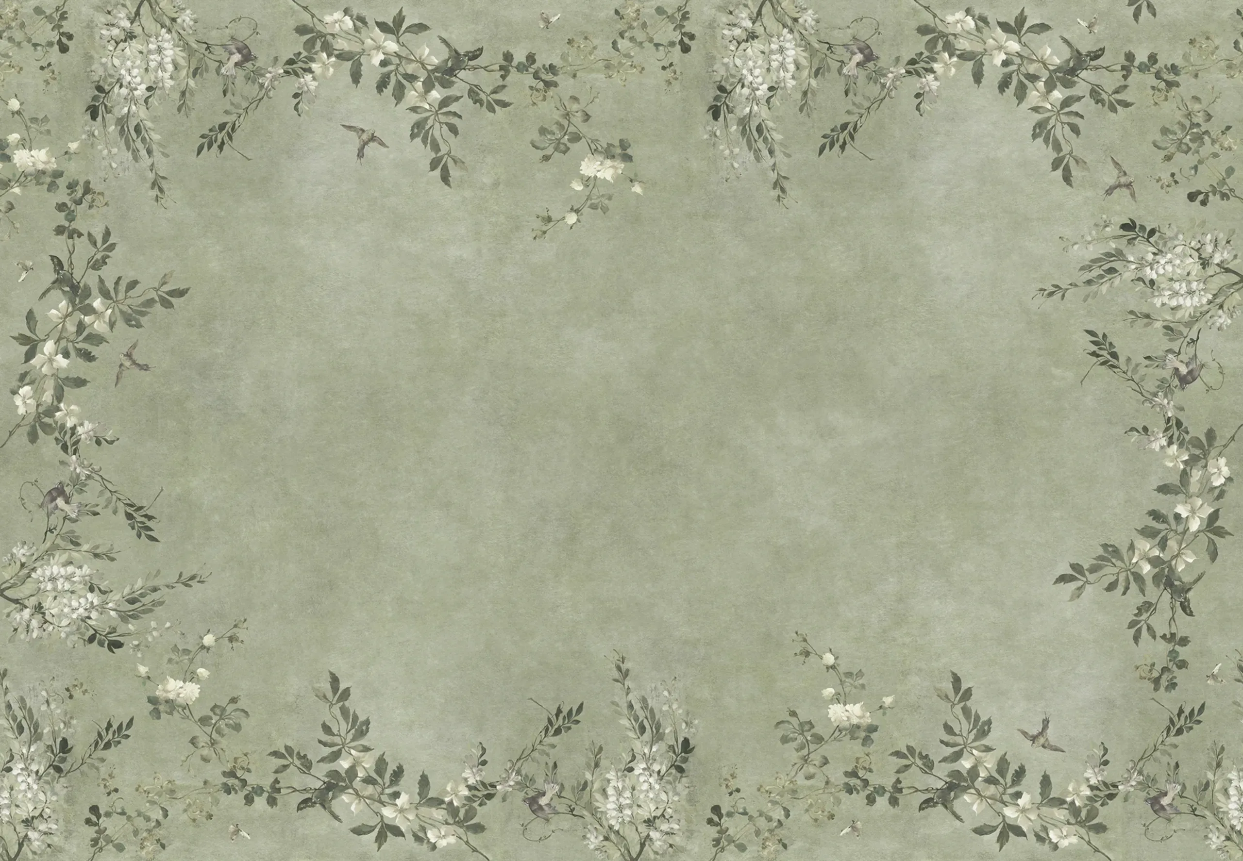 Luca Rectangle Sage Green Garden Mural by Sandberg