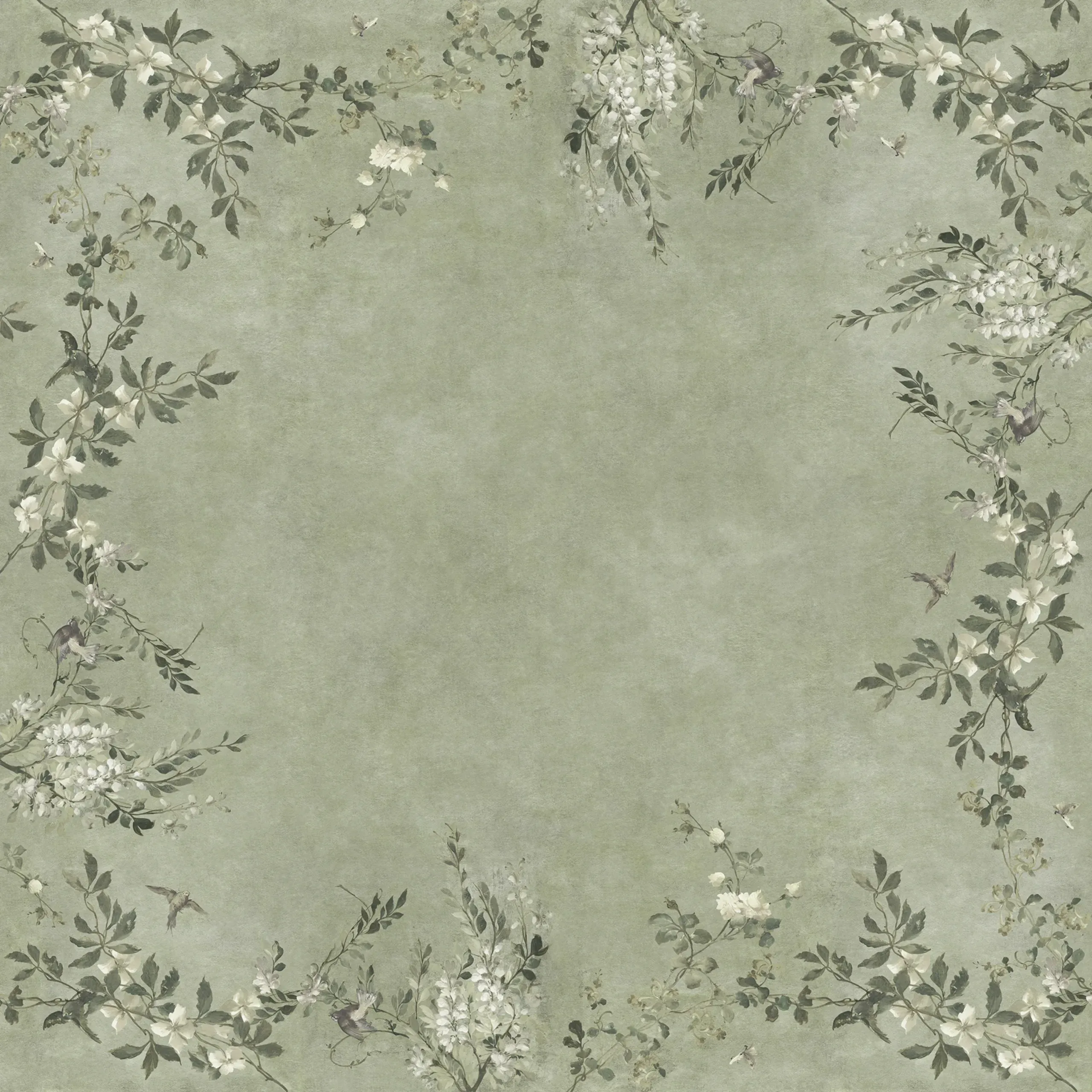 Luca Square Sage Green Garden Mural by Sandberg