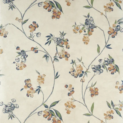 Thibaut EDO BLOOM wallpaper in Apricot and Slate on Pearl