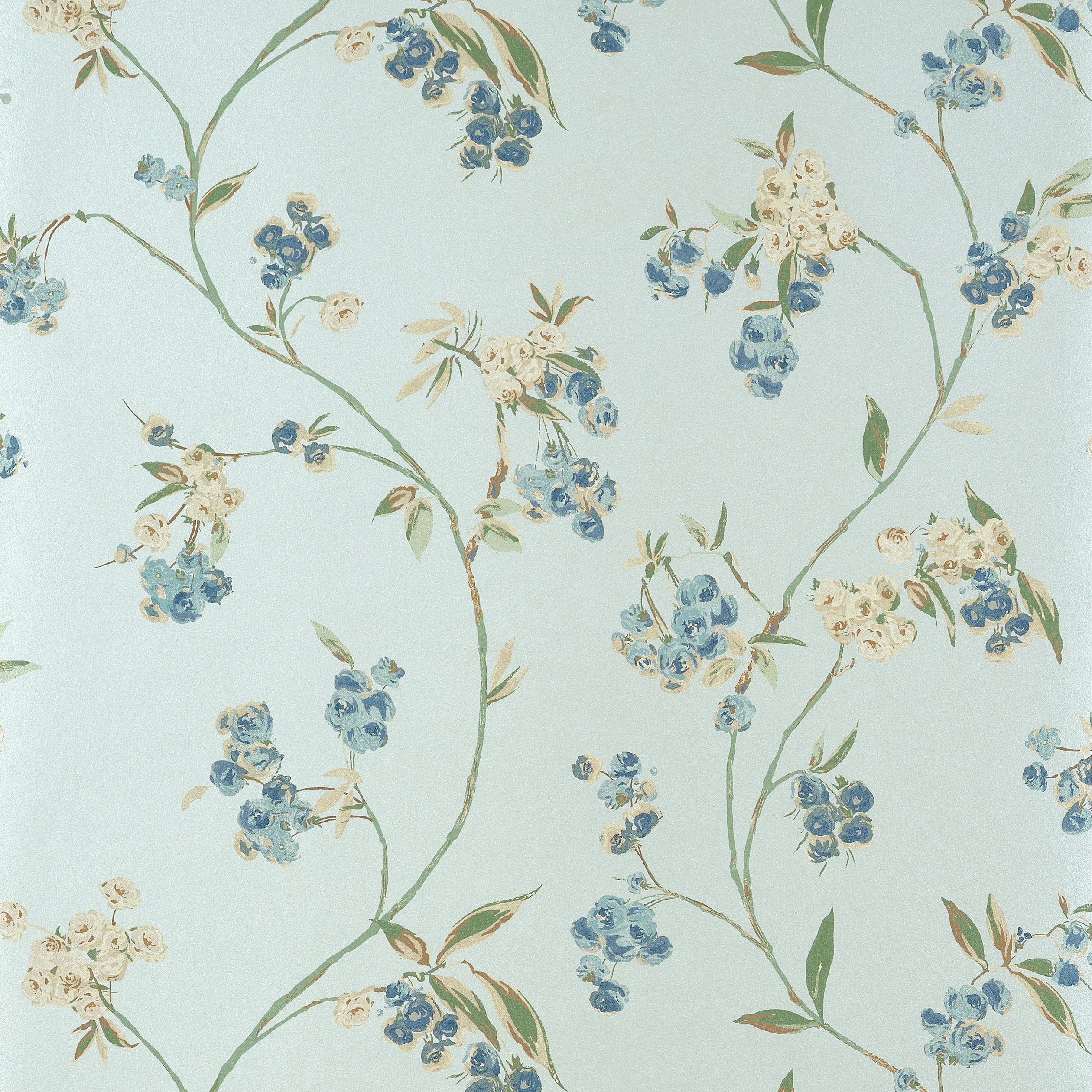 Thibaut EDO BLOOM Wallpaper in Blue on Pearl (AT16153) Thibaut EDO BLOOM wallpaper in Blue on Pearl