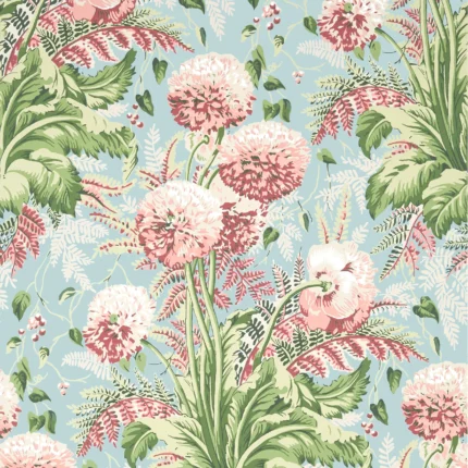 Thibaut DAHLIA wallpaper in Coral on Robin's Egg