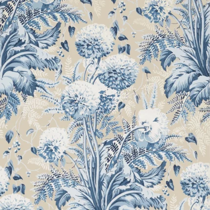 Thibaut DAHLIA wallpaper in Navy on Linen