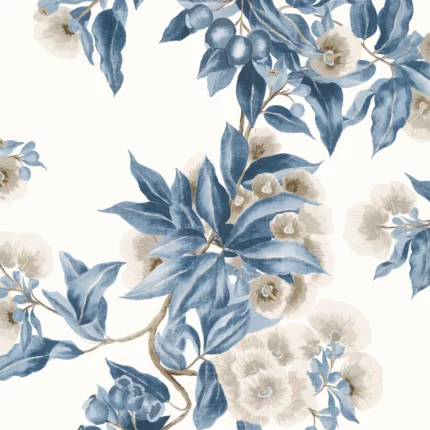 Thibaut CAMELLIA GARDEN wallpaper in Navy and Linen
