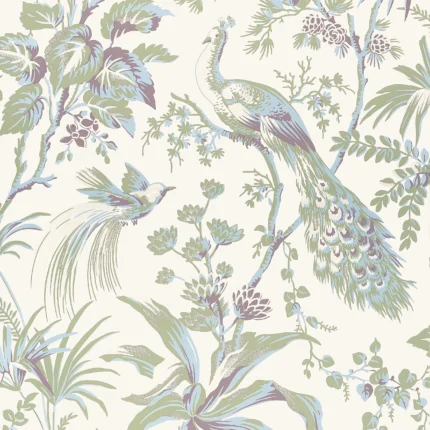 Thibaut PEACOCK TOILE Green and Plum Bristol Wallpaper AT57829
