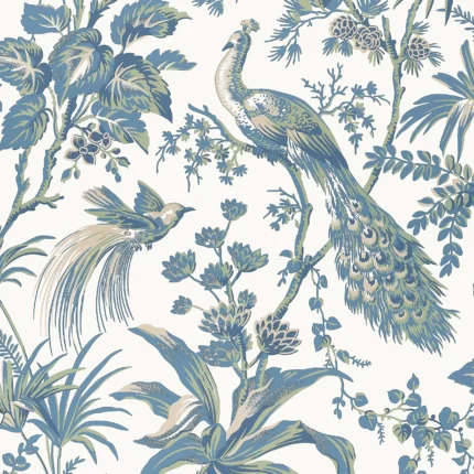 Thibaut PEACOCK TOILE Blue and Green Bristol Wallpaper AT57830