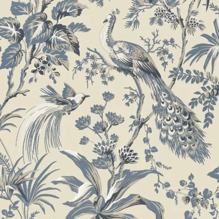 Thibaut PEACOCK TOILE wallpaper in Slate and Black