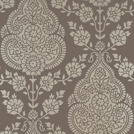 Thibaut BALMUCCIA DAMASK wallpaper in Pewter on Chestnut