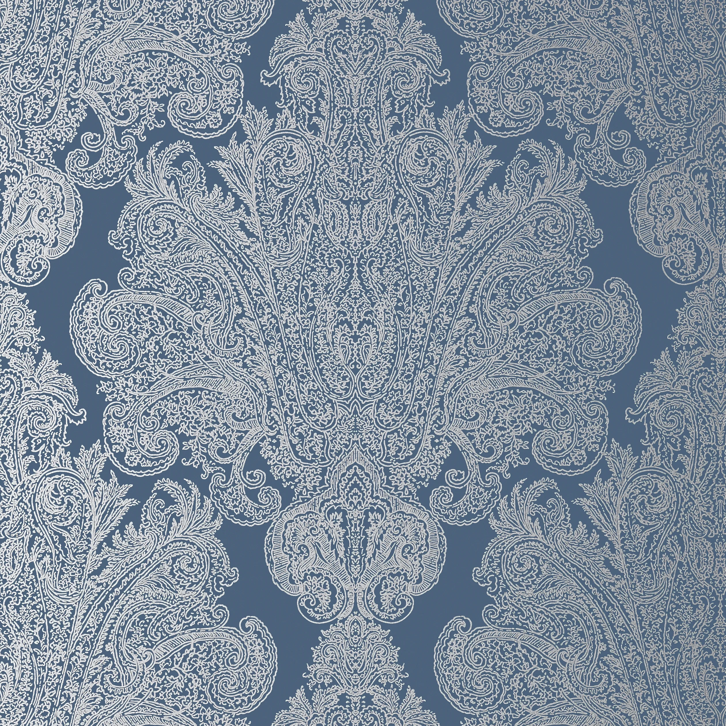 Thibaut AUBURN wallpaper in Metallic Silver on Navy