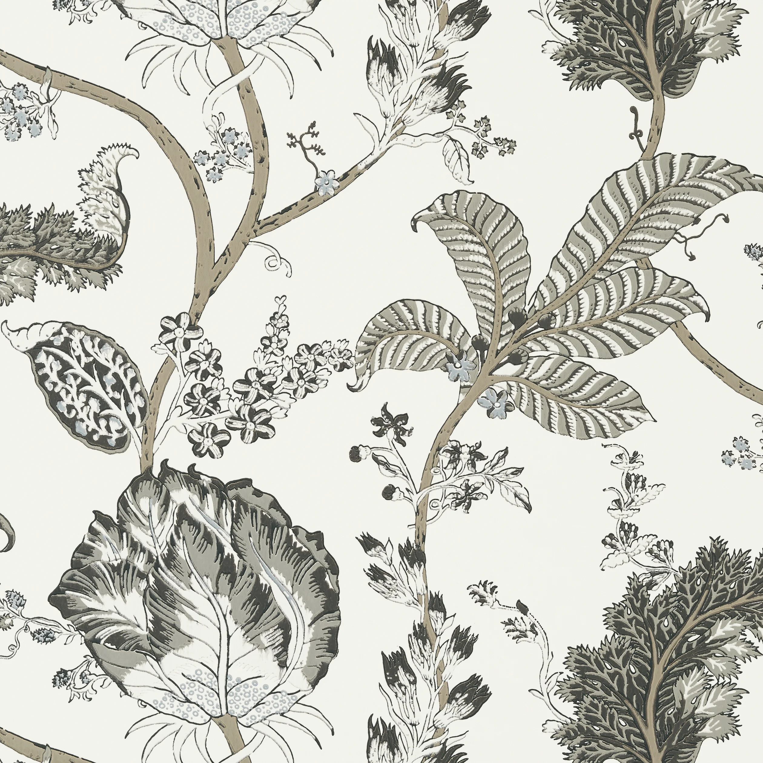 Thibaut KALAMKARI VINE Wallpaper in Black and White (AT78739) Thibaut KALAMKARI VINE wallpaper in Black and White