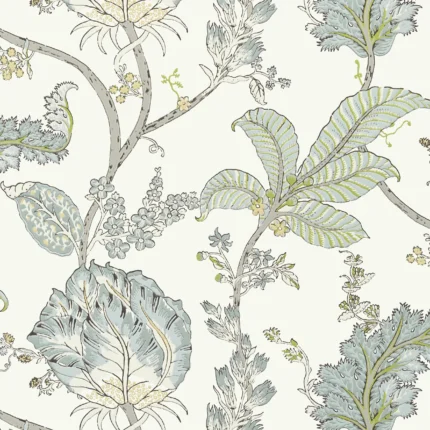 Thibaut KALAMKARI VINE wallpaper in Yellow and Aqua