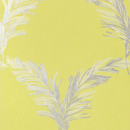 Thibaut PLUMES wallpaper in Metallic Silver on Citron
