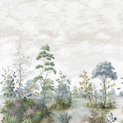 Thibaut CUMBRIA MURAL wallpaper in Pale Blue and Green on Pearl