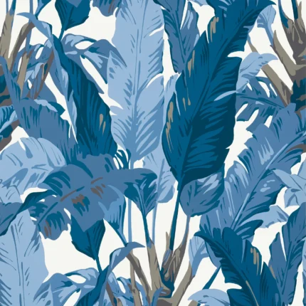 Thibaut TRAVELERS PALM Navy and White Tropics Wallpaper T10126