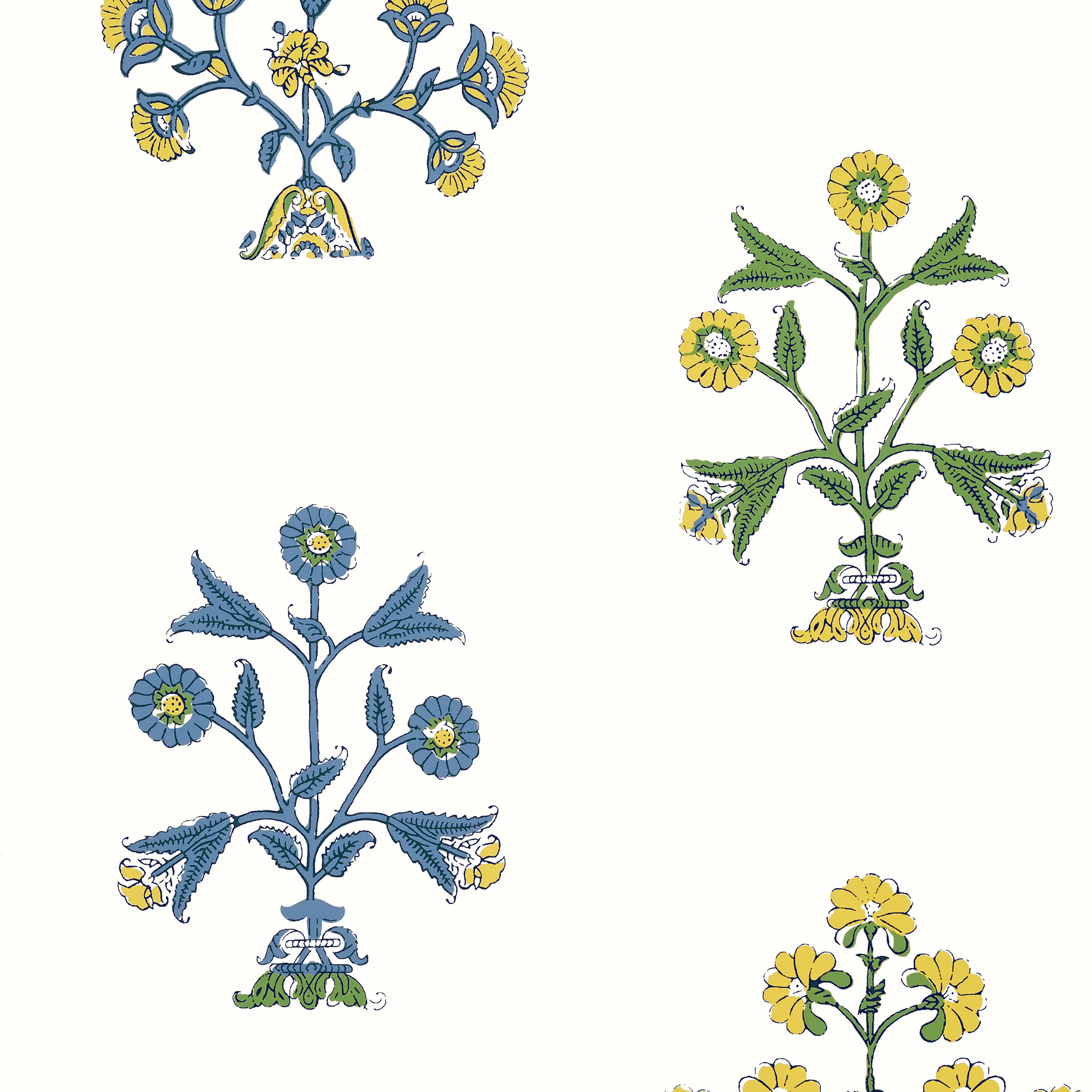 Thibaut INDIAN FLOWER Wallpaper in Blue and Yellow (T10664) Thibaut INDIAN FLOWER wallpaper in Blue and Yellow