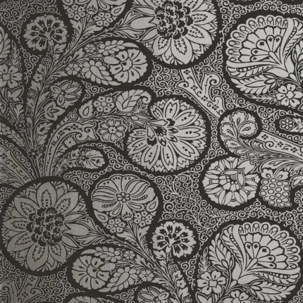 Thibaut TROUBADOUR Metallic Silver on Black Monterey Wallpaper T13063