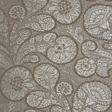 Thibaut TROUBADOUR wallpaper in Metallic Silver on Dark Taupe