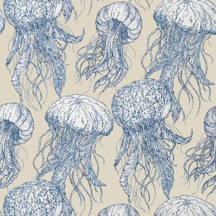 Thibaut JELLY FISH BLOOM wallpaper in Blue and Beige