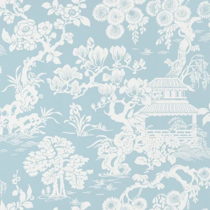 Thibaut JAPANESE GARDEN Spa Blue Pavilion Wallpaper T13303