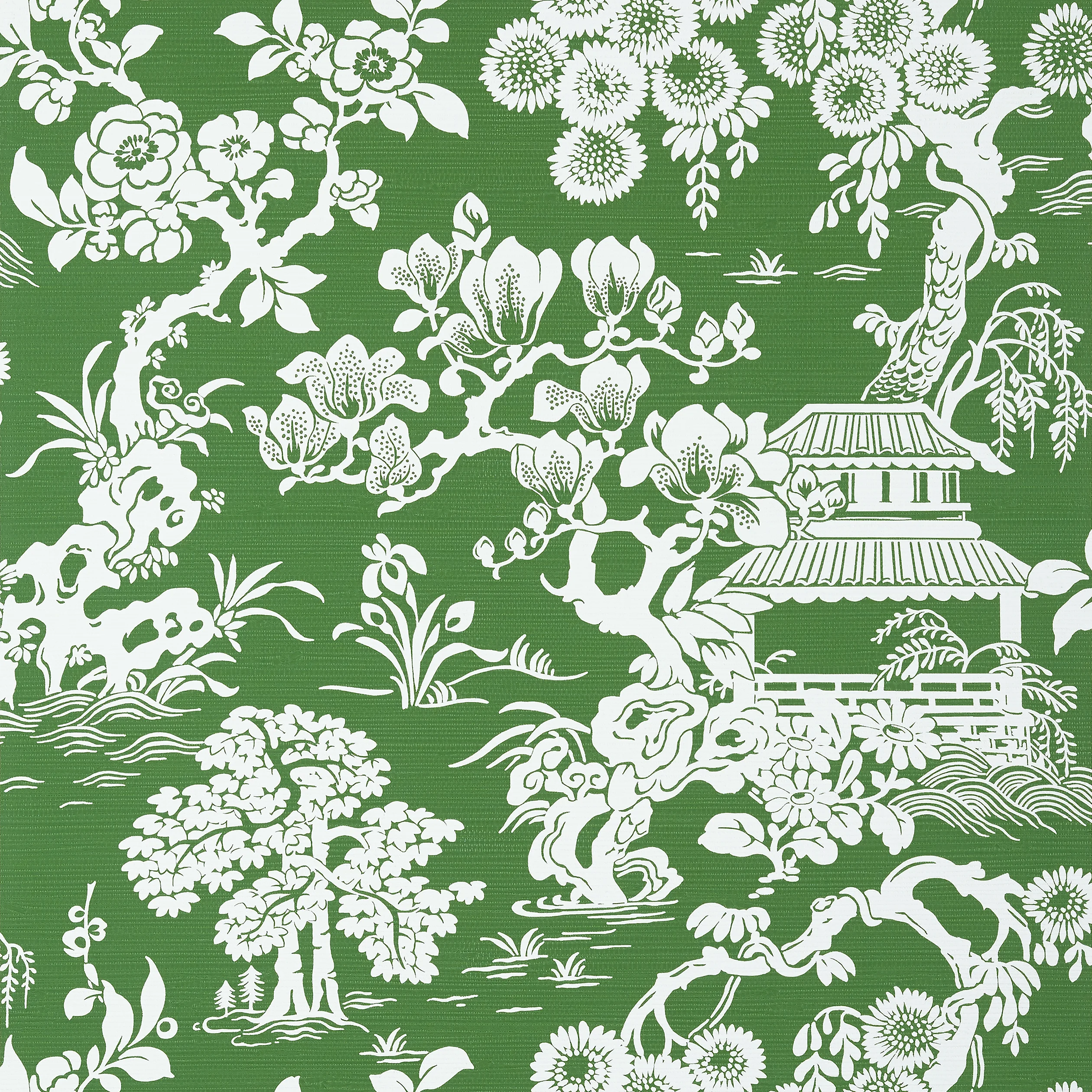 Thibaut JAPANESE GARDEN Wallpaper in Emerald (T13304) Thibaut JAPANESE GARDEN Emerald Pavilion Wallpaper T13304