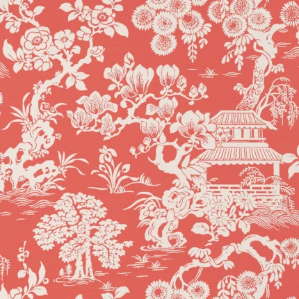 Thibaut JAPANESE GARDEN Coral Pavilion Wallpaper T13305