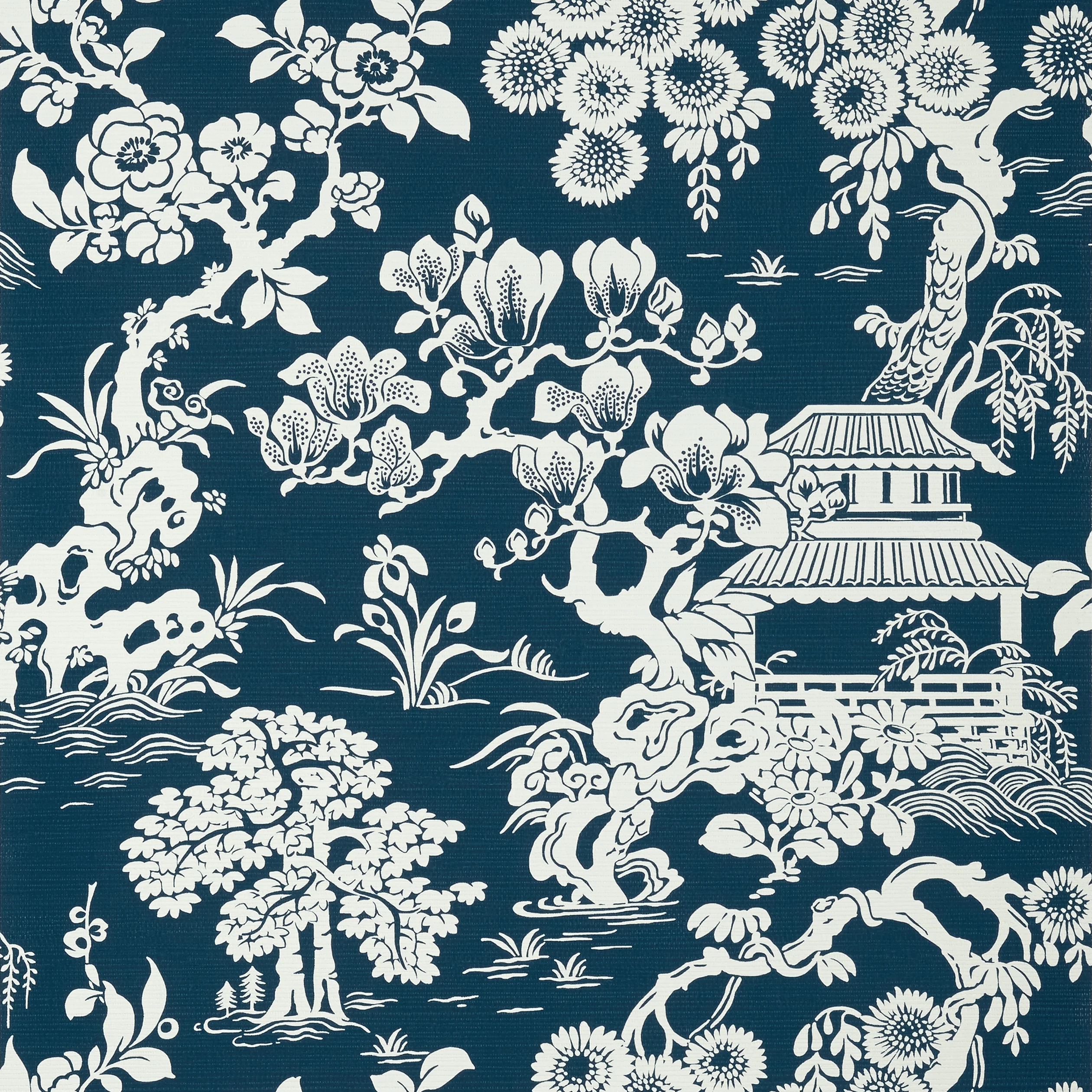 Thibaut JAPANESE GARDEN Wallpaper in Navy (T13307) Thibaut JAPANESE GARDEN Navy Pavilion Wallpaper T13307