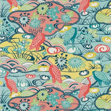 Thibaut HERON STREAM wallpaper in Coral and Aqua