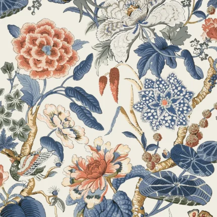 Thibaut HILL GARDEN wallpaper in Brick and Navy