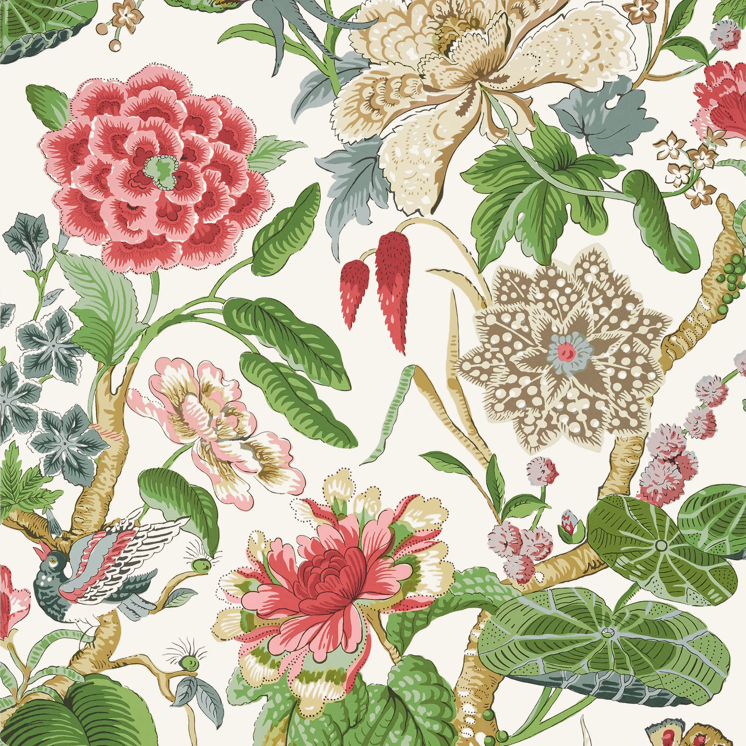 Thibaut HILL GARDEN Wallpaper in Coral and Green (T13658) Thibaut HILL GARDEN wallpaper in Coral and Green