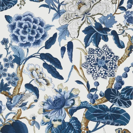 Thibaut HILL GARDEN wallpaper in Blue and White