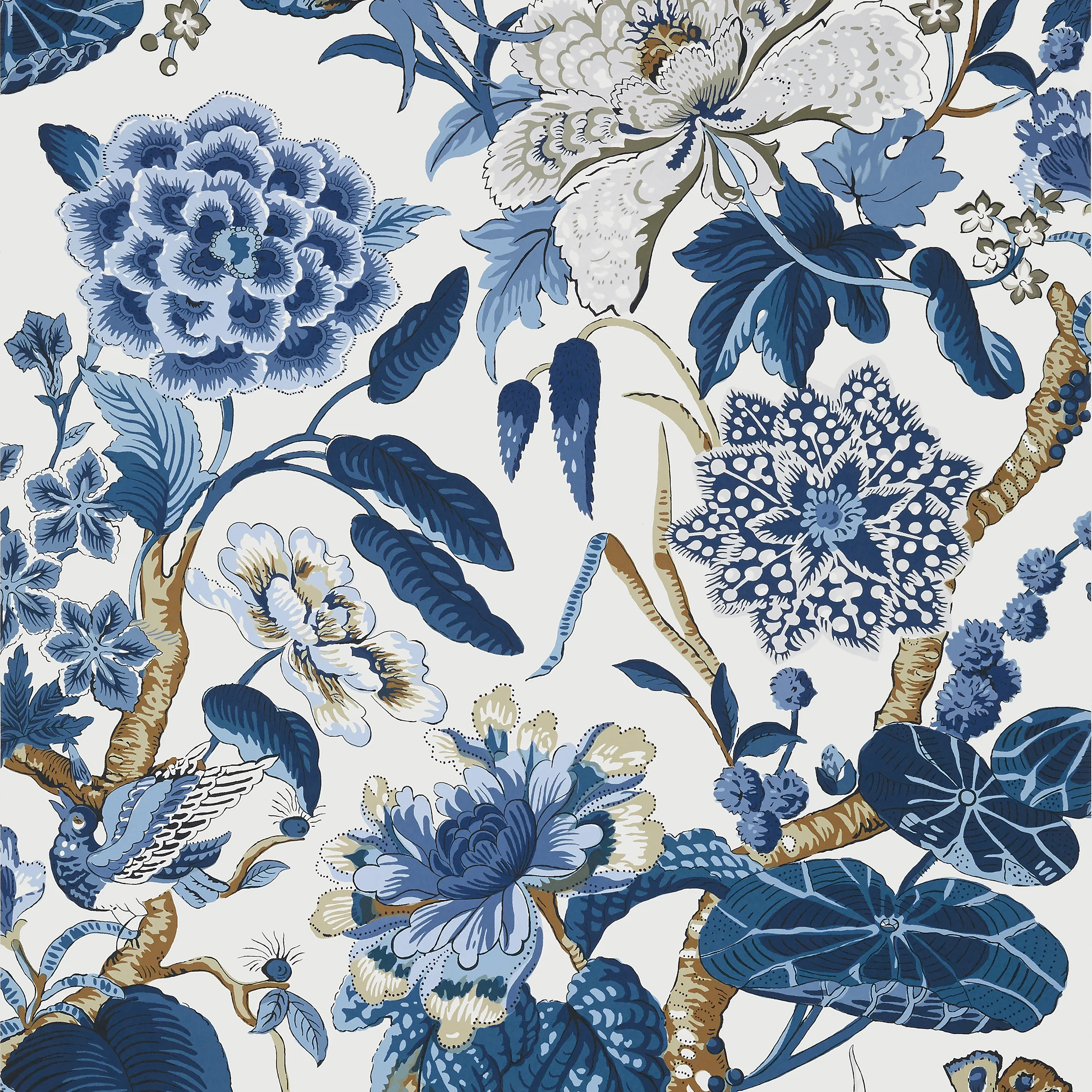 Thibaut HILL GARDEN Wallpaper in Blue and White (T13659) Thibaut HILL GARDEN wallpaper in Blue and White