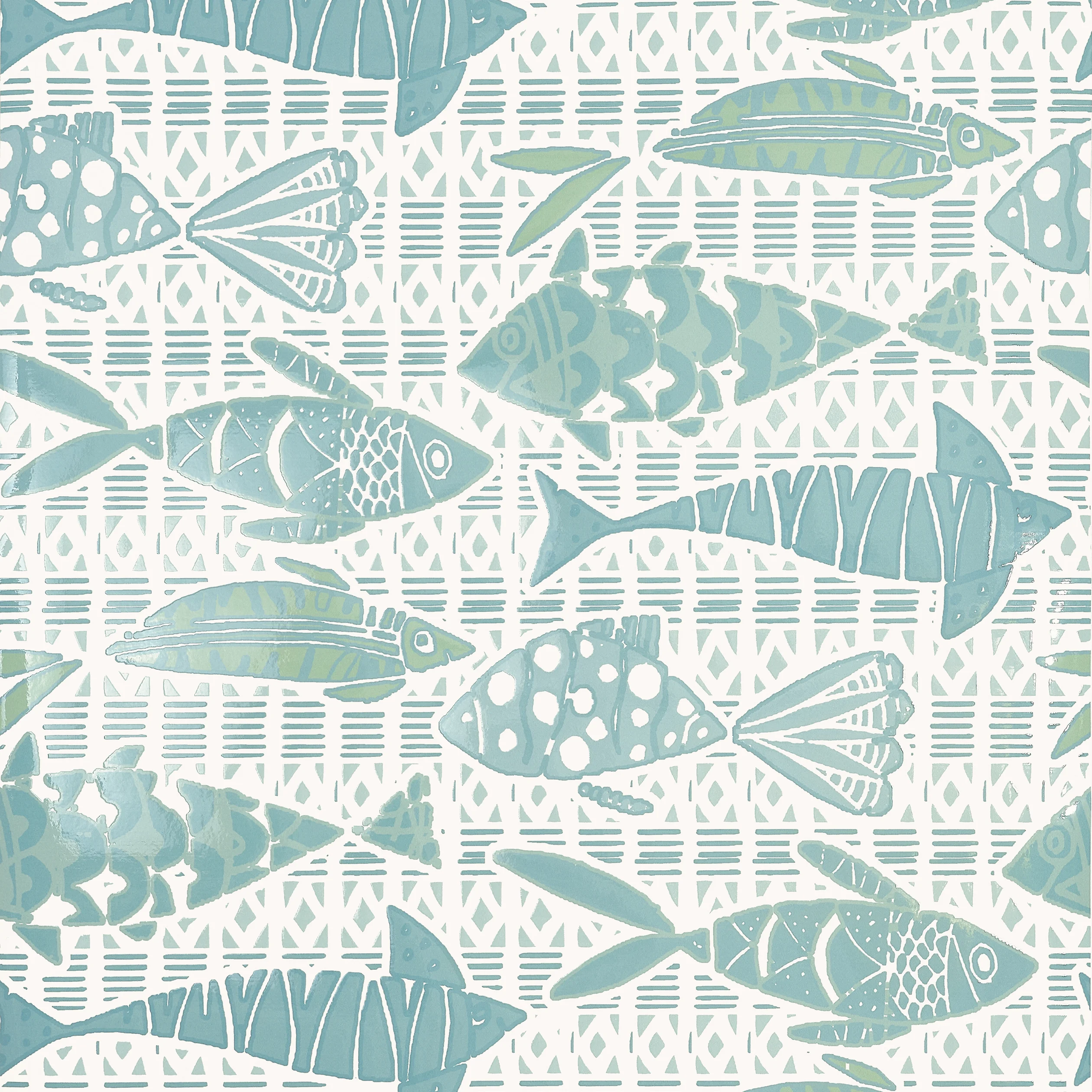 Thibaut BATIK FISH Wallpaper in Spa Blue (T15871) Thibaut BATIK FISH wallpaper in Spa Blue