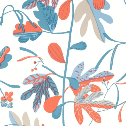 Thibaut MATISSE LEAF wallpaper in French Blue and Coral