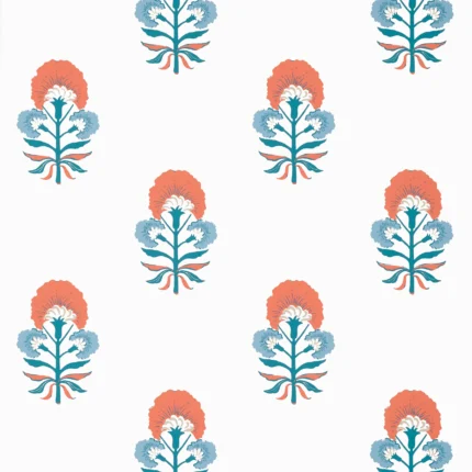 Thibaut TYBEE BUD wallpaper in French Blue and Coral