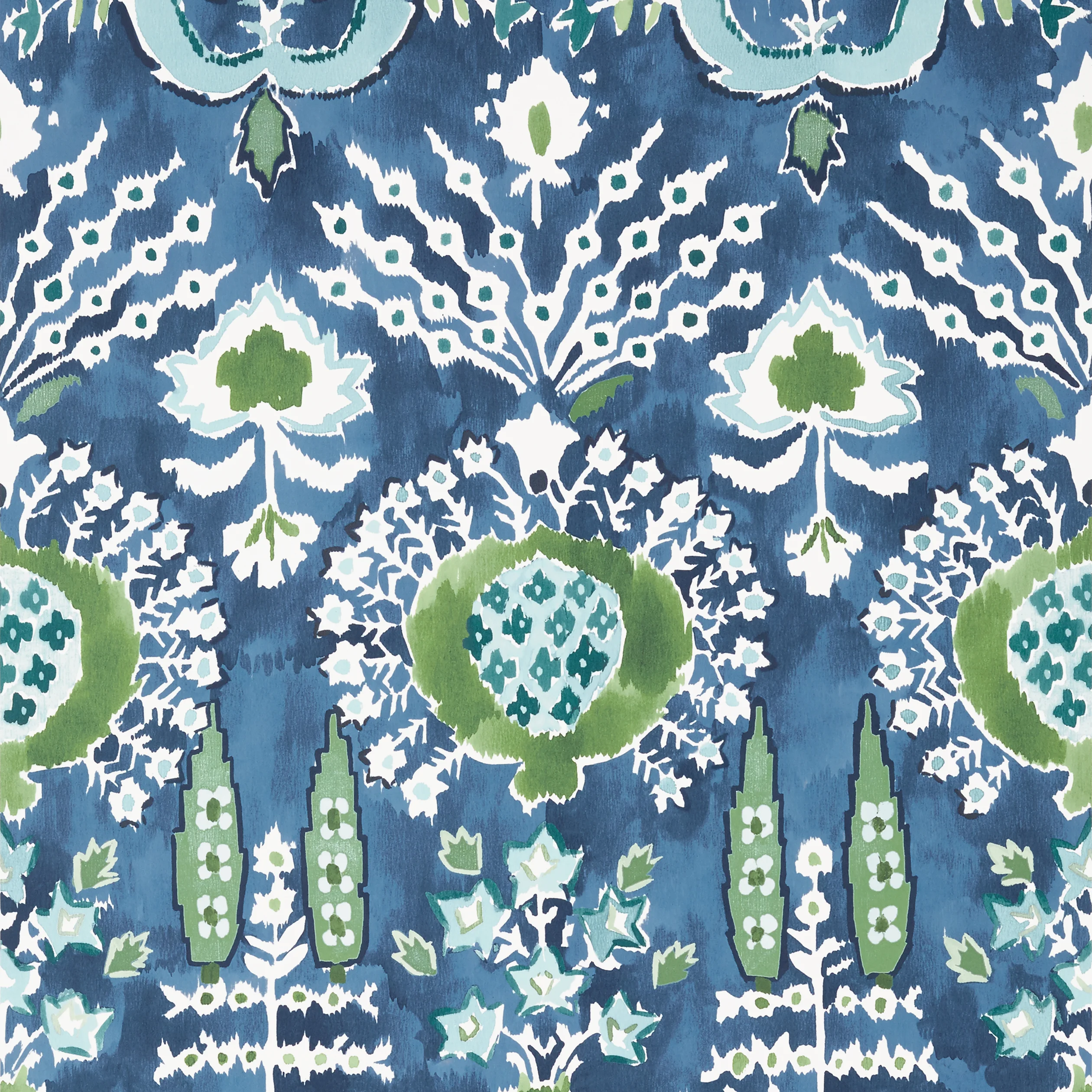 Thibaut MENDOZA SUZANI Wallpaper in Blue and Green on Navy (T16241) Thibaut MENDOZA SUZANI wallpaper in Blue and Green on Navy