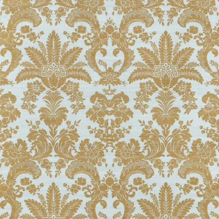 Thibaut WEST INDIES DAMASK wallpaper in Metallic Gold on Aqua