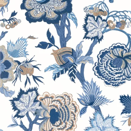 Thibaut INDIENNE JACOBEAN wallpaper in Blue and White