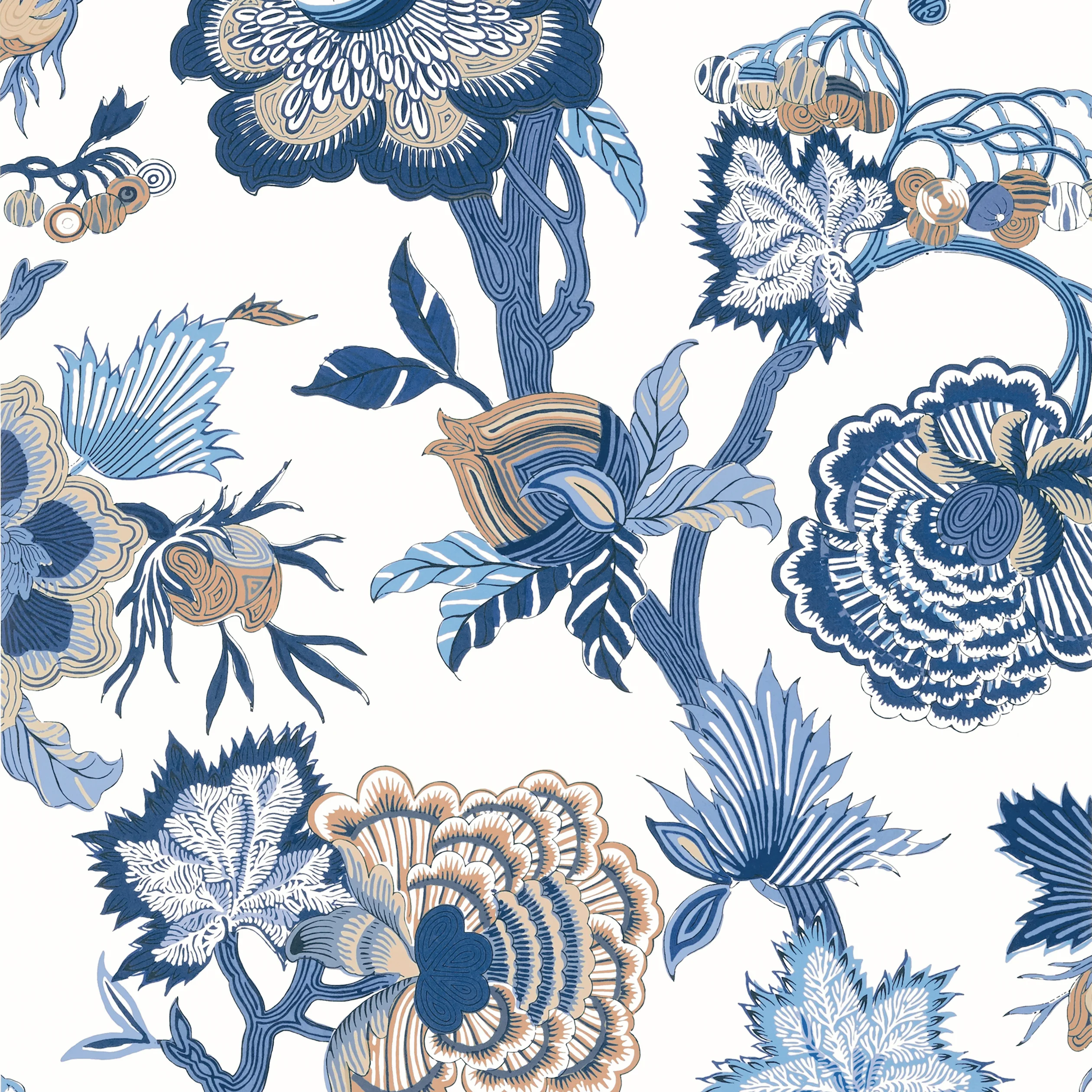 Thibaut INDIENNE JACOBEAN Wallpaper in Blue and White (T36418) Thibaut INDIENNE JACOBEAN wallpaper in Blue and White
