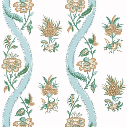 Thibaut RIBBON FLORAL wallpaper in Seaglass and Gold