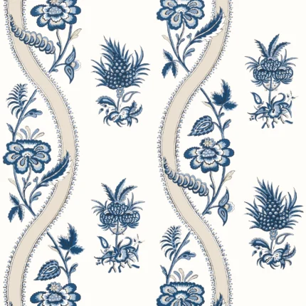 Thibaut RIBBON FLORAL wallpaper in Blue and White