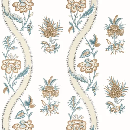 Thibaut RIBBON FLORAL wallpaper in Beige and Spa Blue