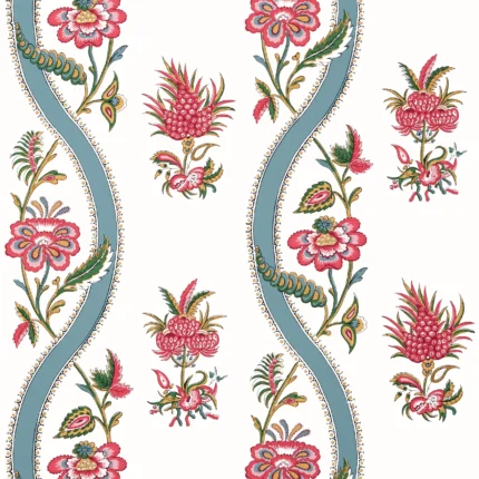 Thibaut RIBBON FLORAL wallpaper in Raspberry and Teal