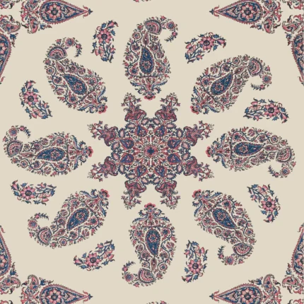 Thibaut EAST INDIA wallpaper in Raspberry and Blue on Natural