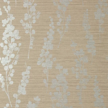 Thibaut SPRING BLOOMS wallpaper in Metallic Silver on Taupe