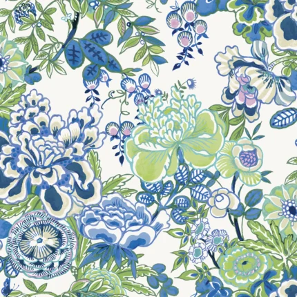 Thibaut PEONY GARDEN Blue and Green Sojourn Wallpaper T42021