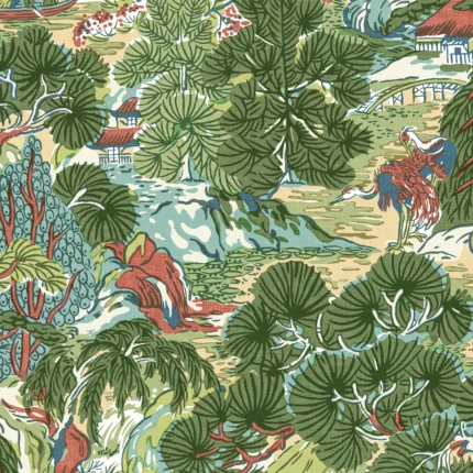 Thibaut PAGODA TREES Coral and Green Sojourn Wallpaper T42022