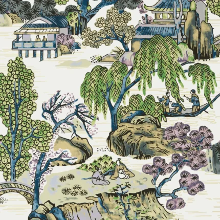 Thibaut ASIAN SCENIC wallpaper in Purple and Blue