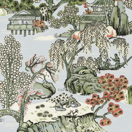 Thibaut ASIAN SCENIC wallpaper in Robin's Egg