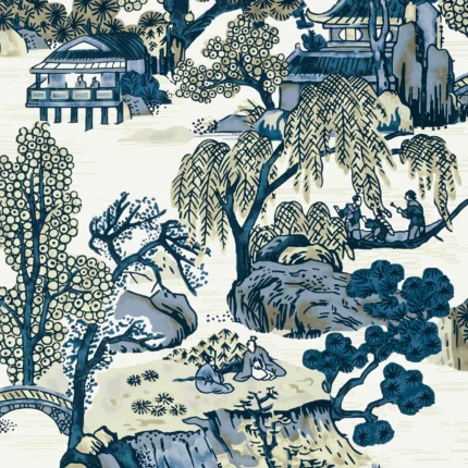 Thibaut ASIAN SCENIC wallpaper in Blue and Beige